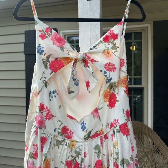 Gal Meets Glam Fit and Flare White Pink Floral Cocktail Dress Cotton Linen Sz. 8 - Picture 9 of 13